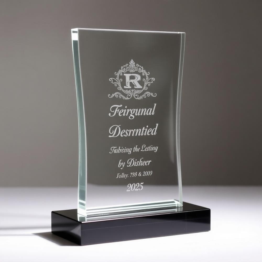 Trophée en verre gravé